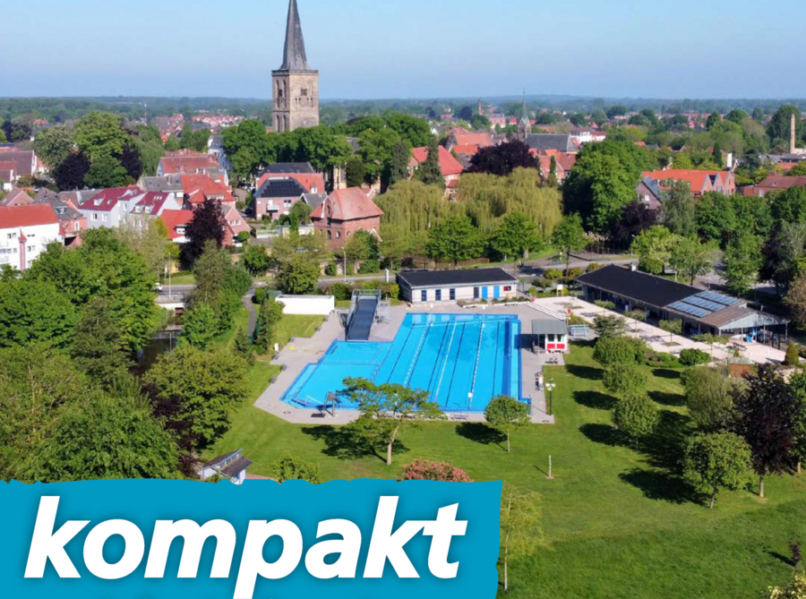Titelbild Stadtwerke Kundenmagazin kompakt 01/2024 - Luftaufnahme Freibad Schüttorf